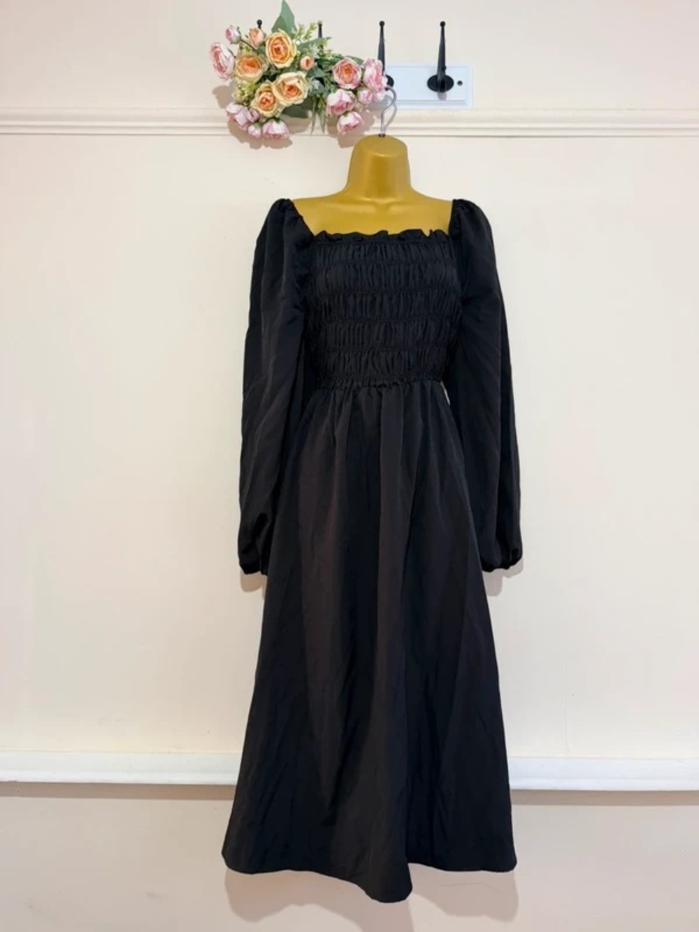 Black Smocked Maxi Dress
